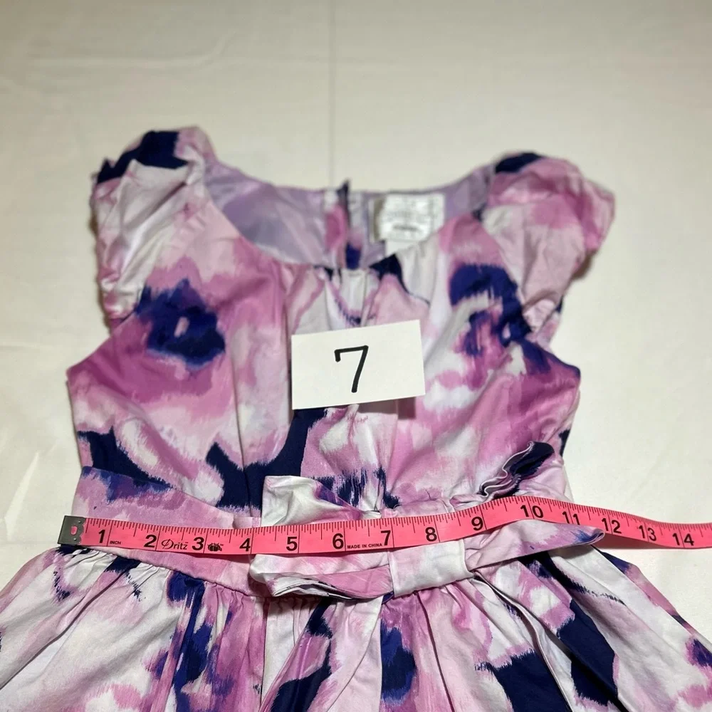 Gymboree Girls Size 7 Purple Tie Dye Formal Short Sleeve Lined Bow Dress